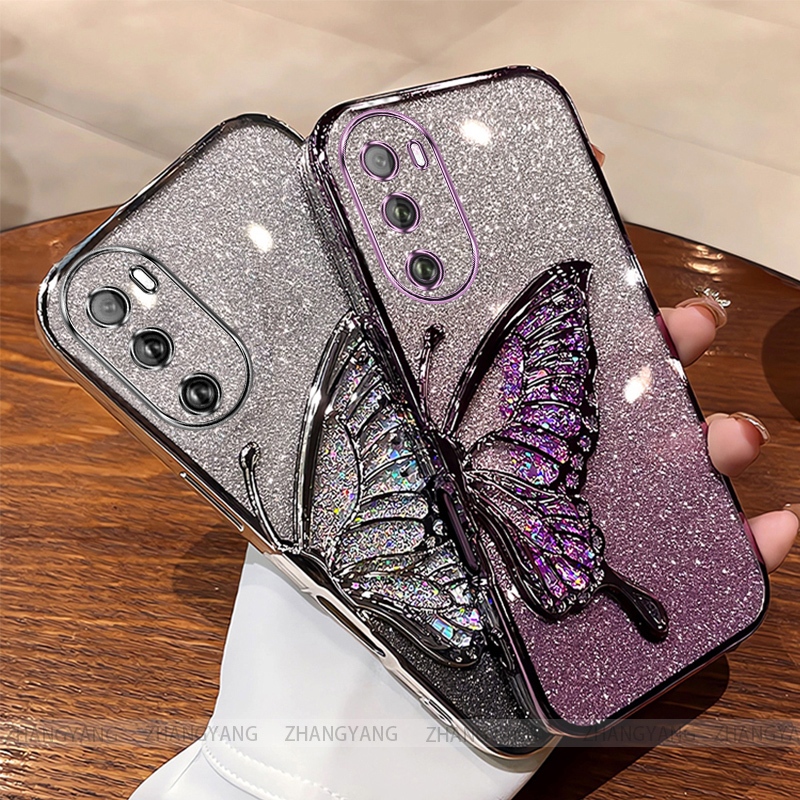 Capa Para Moto EDGE 30 Galvanoplastia glitter silicone De Telefone Estética Borboleta Remendo TPU Macia em Oferta na Shopee