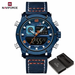 NAVIFORCE 9236 Relógio Masculino Com Pulseira De Couro Simples Movimento De Exibição Dupla