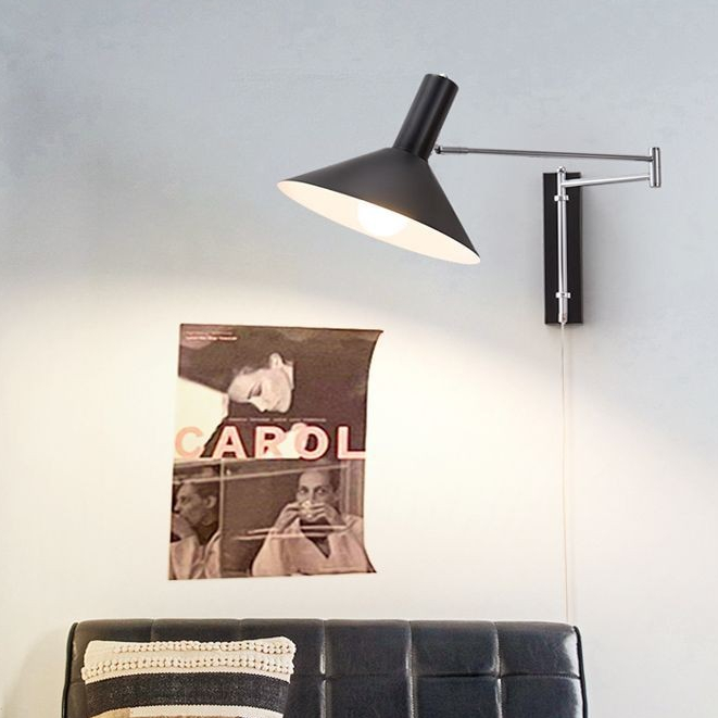 Lâmpada De Parede Giratória Preta Moderna Com Braço Oscilante , Arandela De Metal Ajustável , Iluminação De Café De Hote