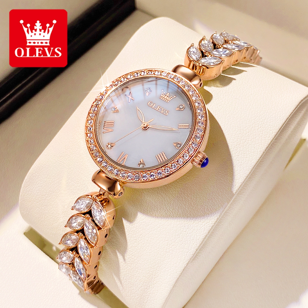 OLEVS Relógio Feminino Brilhante Relogio A Prova D'água Luxo Orient Original De Aço Inoxidável Quartzo Dourado 9971 - Watches