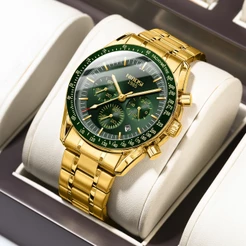NIBOSI Relógio De Ouro Masculino De Luxo Com Pulseira De Aço Inoxidável 30M Cronógrafo À Prova D'água