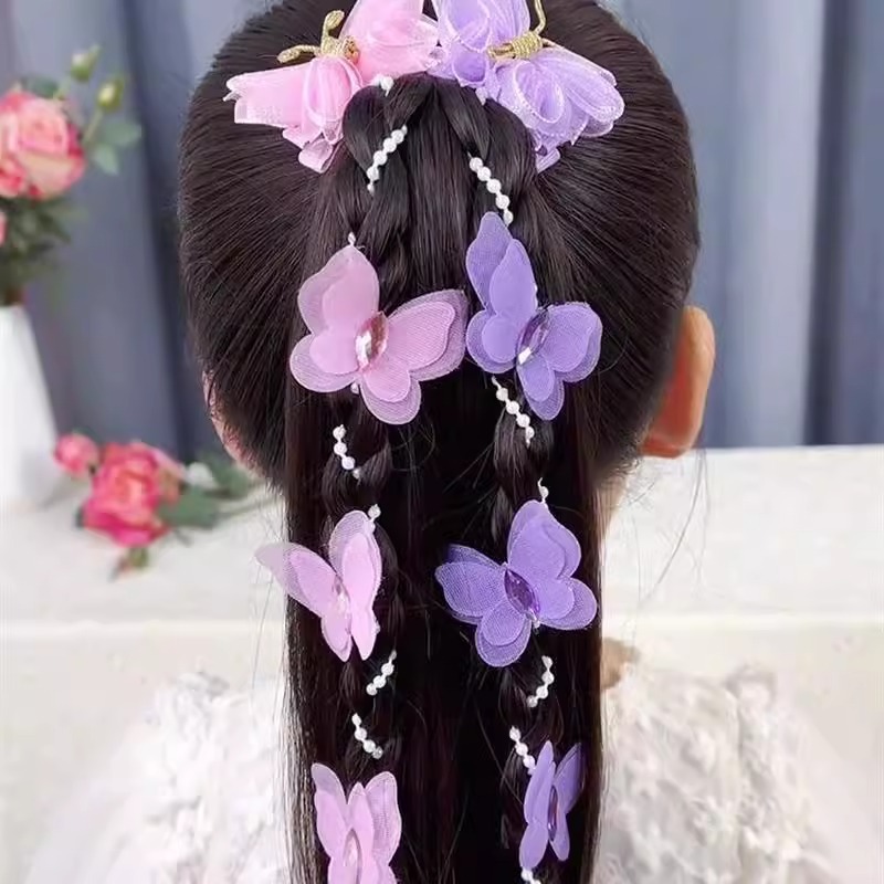 Crianças rosa borboleta trançado corrente de cabelo Super fada cocar menina trançado faixa de cabelo princesa acessórios — imagem 2 de 2
