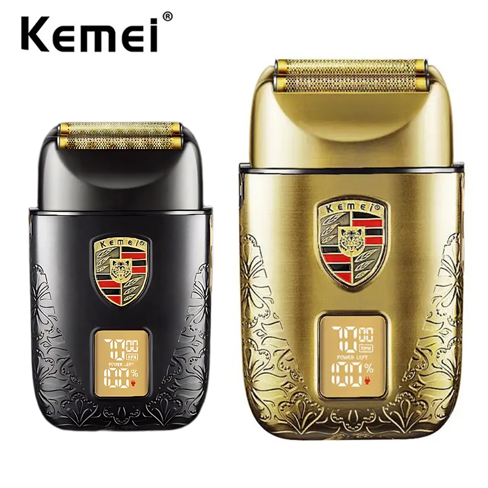 Kemei Recarregável Sem Fio Folha Barbeador Masculino Lâmina Dupla Alternativa Barba Navalha Cuidados Faciais Multifuncional Forte Barbeiro Trimmer