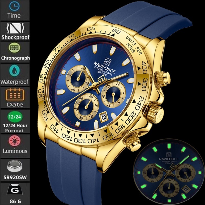 Naviforce Display Analógico Luminoso Negócios Relógios À Prova Dwaterproof Água Moda Pulseira De Silicone Masculino Quartzo Espo