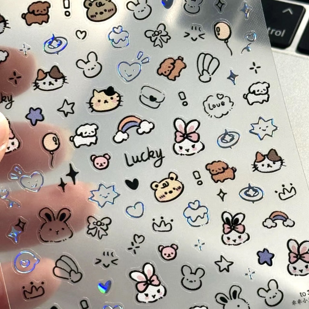Coelho Dos Desenhos Animados Adesivos De Unhas Bonito Urso Acessórios Menina Ins À Prova Dwaterproof Água Criativo Plana