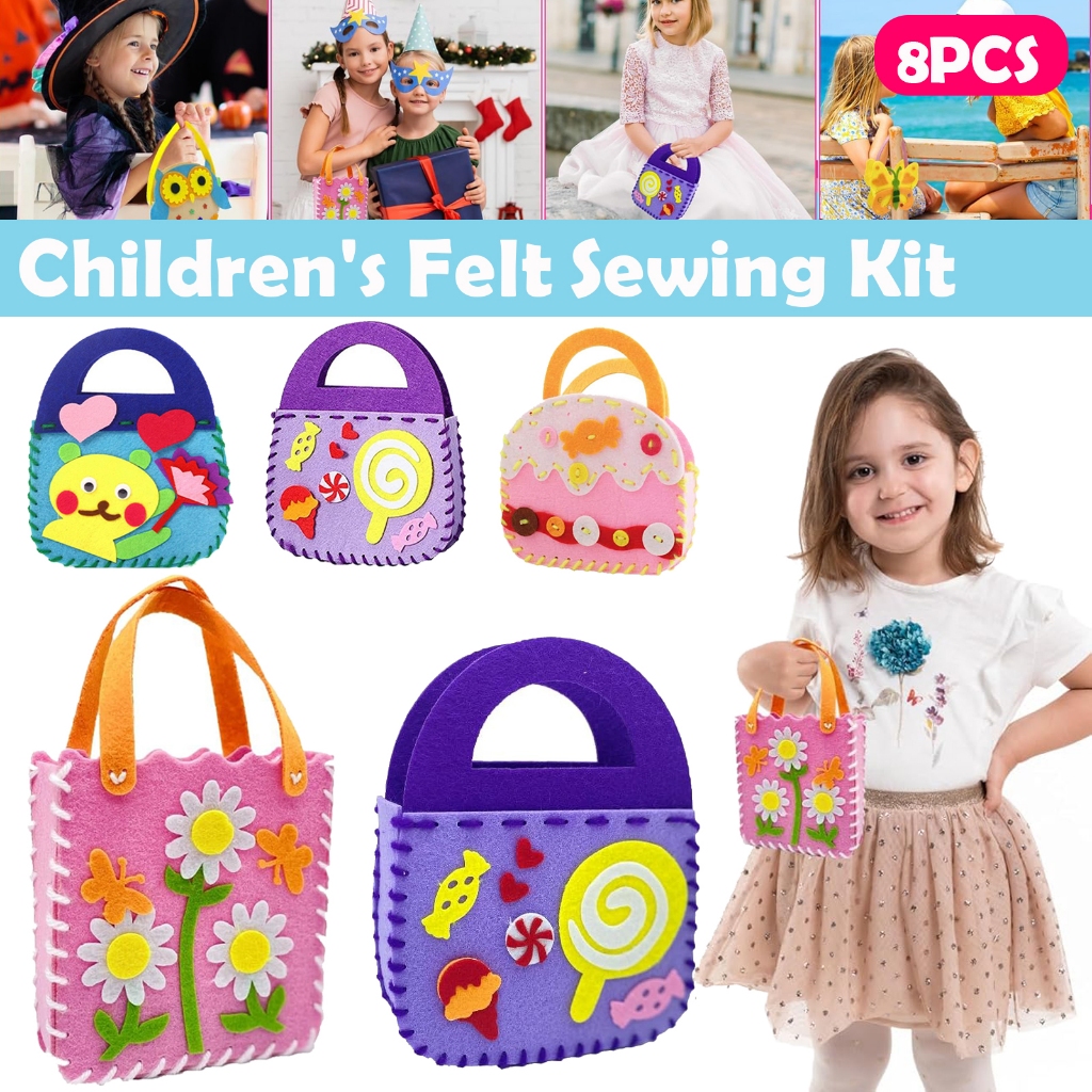 8Pcs Primeiro Kit De Costura Para Crianças De Feltro Educacional Pré-Escolar Brinquedos Educacionais Kids Craft Felt Kit De Costura Para Crianças Fácil Projetos De Bricolagem Fácil Bonecas De Animais Recheadas Costura Montessoriana DIY Costura Para Cria