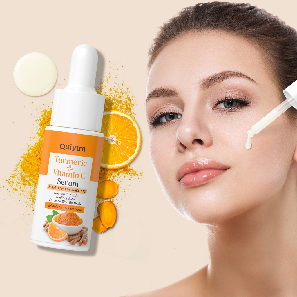 QUIYUM Cúrcuma Vitamina C Soro 17ml Reduz Manchas Linhas Finas Suaves Essência Hidratante Iluminadora