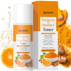 QUIYUM Cúrcuma Vitamina C Toner Antioxidação Hidratação Profunda Mesmo Tom De Pele Acalma Seca 100ml