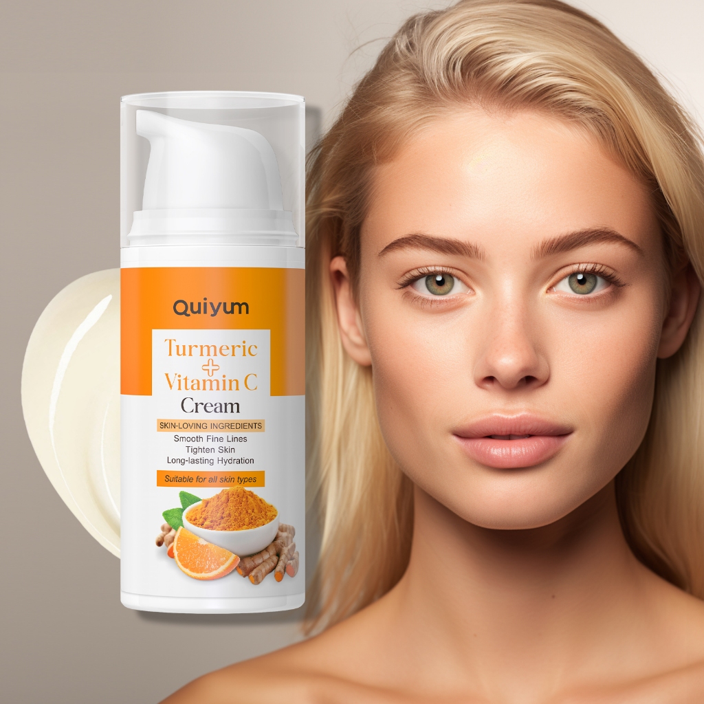 QUIYUM Creme De Vitamina C De Cúrcuma Para Apertar A Pele , Manchas Redutoras , Calmante , Hidratação De Longa Duração , Brilho Radiante 30g