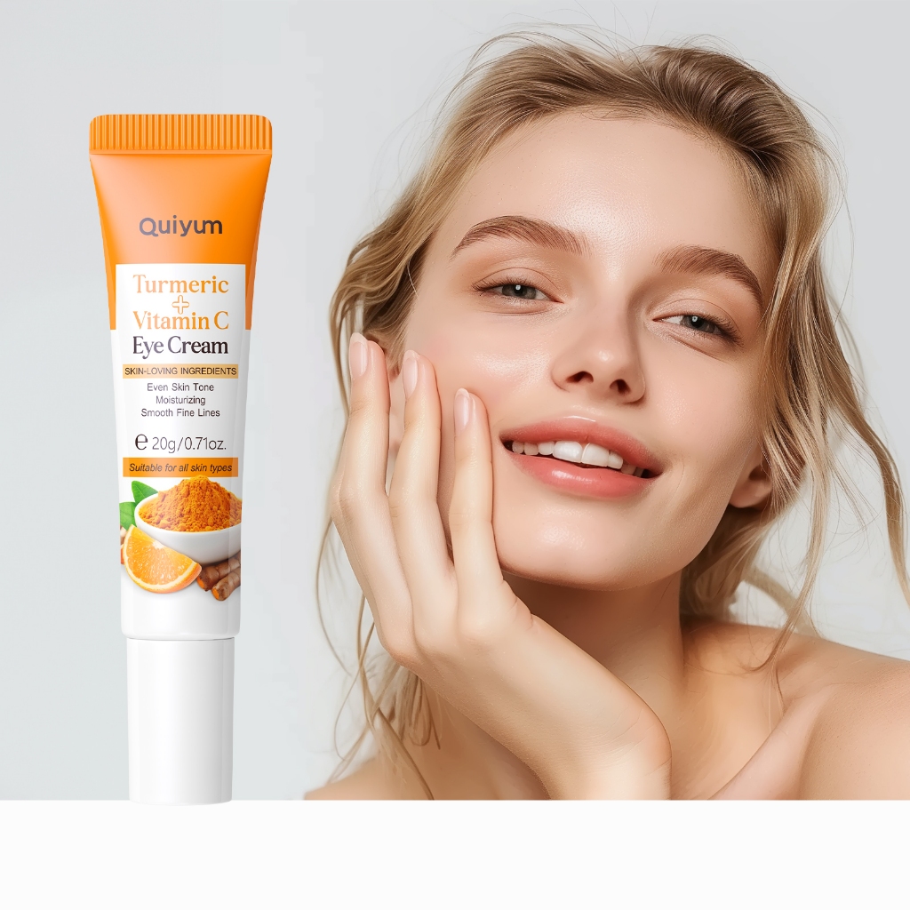 QUIYUM Creme Para Os Olhos Com Vitamina C E Cúrcuma 20g , Reduz A Bolsa , Linhas Finas Suaves , Remove Olheiras