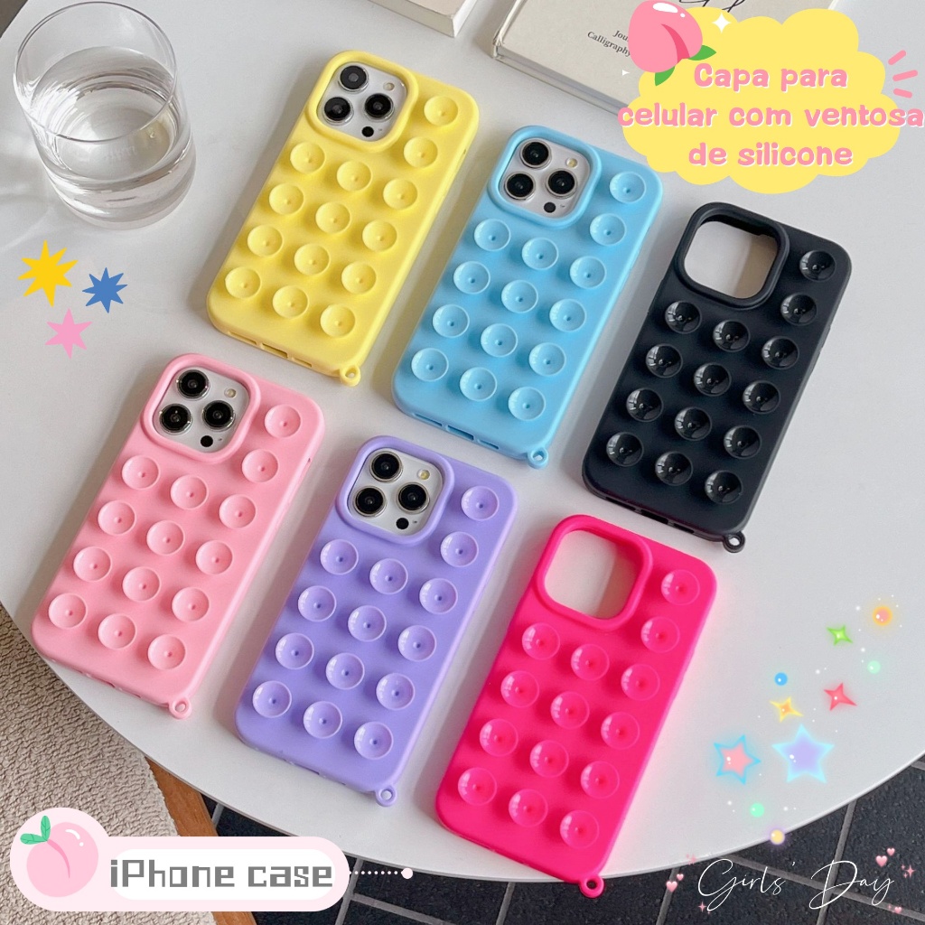 Capinha iphone 11/12/13/14/15/16 Pro max silicone candy color capa de telefone multifuncional ventosa adequada para Appl