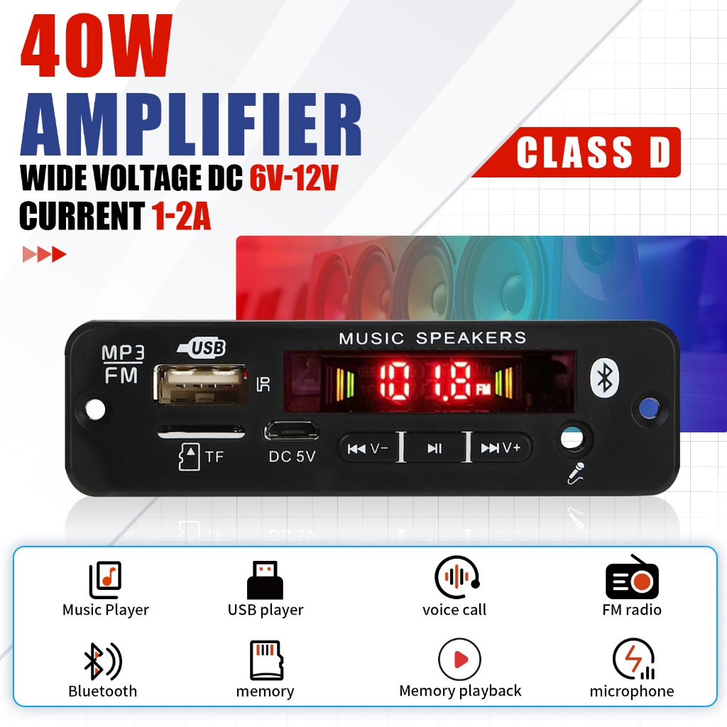 40w amplificador mp3 player  de som bluetooth De Áudio DIY  Módulo De Rádio FM Para Car 18V amplificador de som