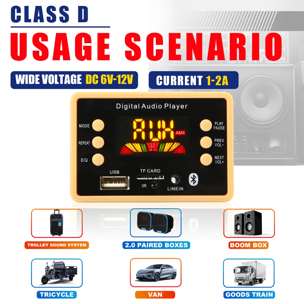 Kit dc 12v bluetooth 5.0 sem fio mp3 áudio wma módulo reprodutor de música perdas usb aux tf rádio fm portátil Placa MP3
