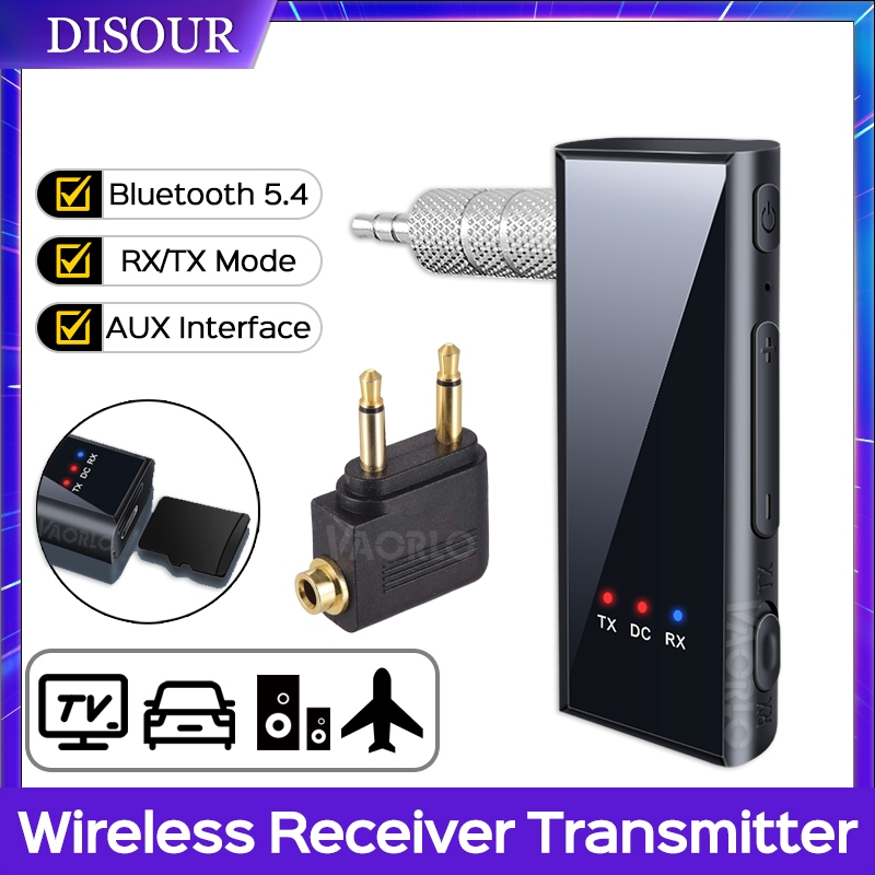 DISOUR 2 Em 1 Bluetooth 5.4 Transmissor De Áudio Receptor 3.5mm AUX Jack Avião Adaptador Sem Fio Com Microfone Para TV Carro kit Alto-Falante