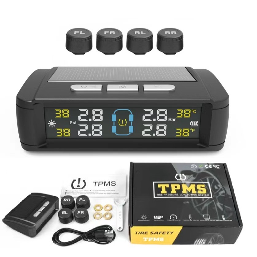 Sistema De Monitoramento De Pressão De Pneus Sem Fio TPMS , Alarme Solar De Carro , Display LCD  Aviso De Temperatura