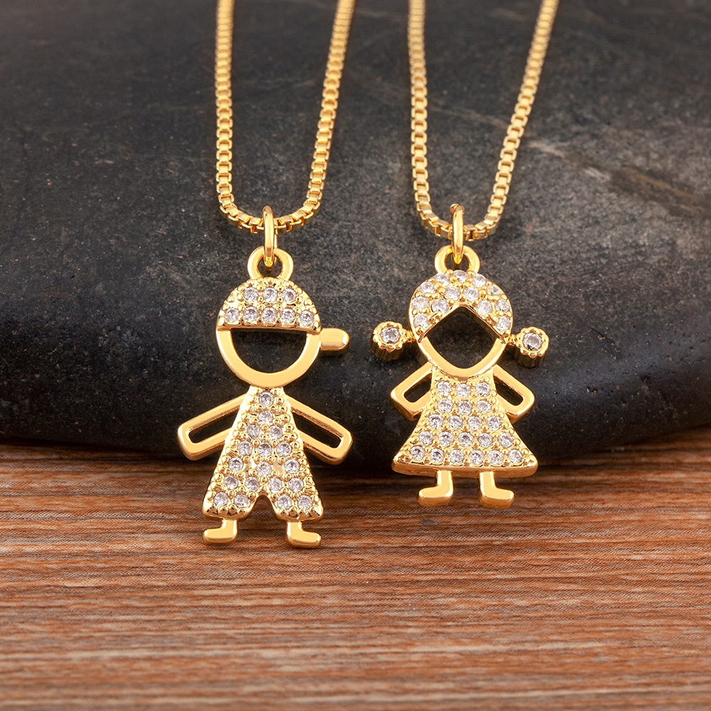 Moda Meninos Meninas Encantos Colar Banhado A Ouro Zircão Cúbico Oco Pingente Corrente Osso Feminino Família Jóias