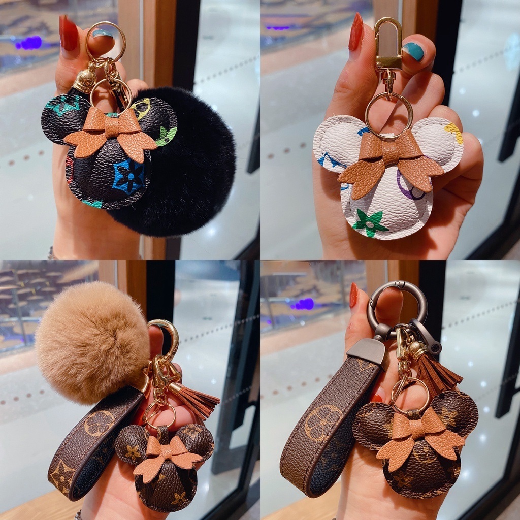 Criativo Dos Desenhos Animados Marca De Luxo Impresso Couro Mickey Minnie Chaveiro Carro Casal Saco Pingente