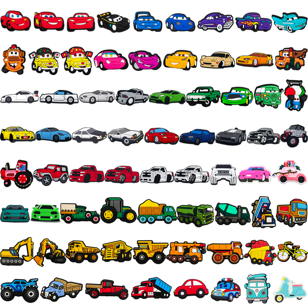 73 Estilos De Veículo De Construção Carro Minivan Tênis Encantos Sandálias Pingente Botão Original Sapato Tamanco Pinos 