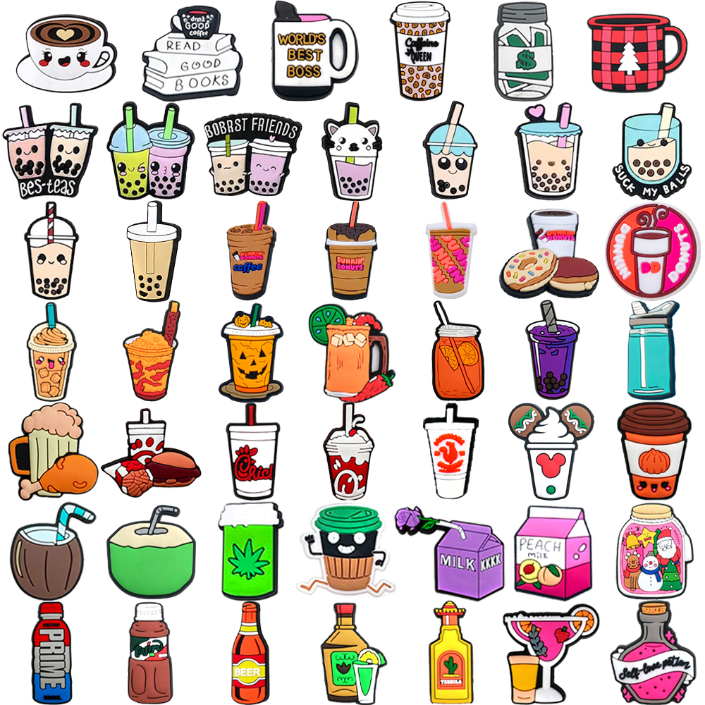69 Estilos Canecas Bebidas Leite Chá Coleção Tênis Encantos Sandálias Pingente Botão Original Sapato Tamanco Pinos Prese
