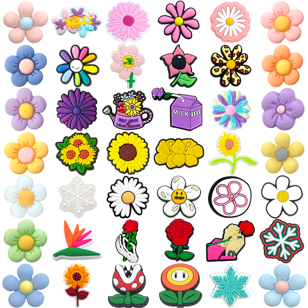 50 Estilos De Flores Frescas Tênis Encantos Sandálias Pingente Botão Original Sapato Tamanco Pinos Presentes Para Amigos