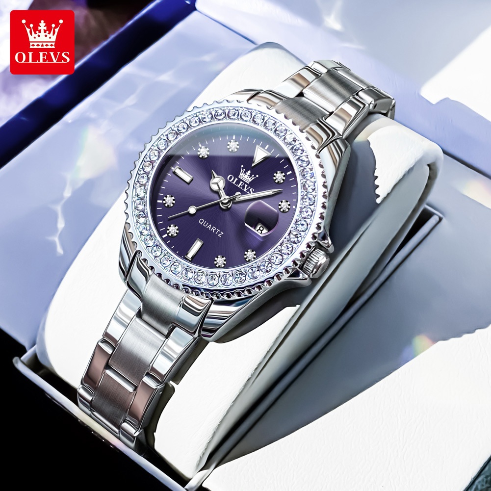 OLEVS 9945 Relógio feminino original à prova d'água luminoso em aço inoxidável brilhante - Watches