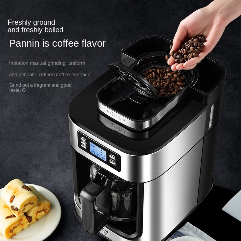 Imagem Máquina de café automática recém-moído escritório em casa americano pequeno moagem integrada máquina de café por gotejam