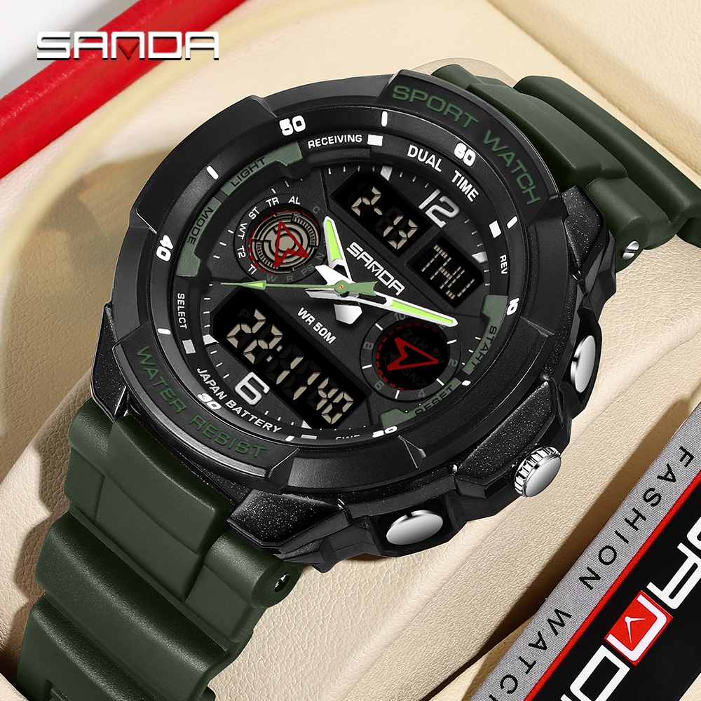 SANDA 6197 À Prova D'água Três Tempos Display Relógios De Pulso Relogio Masculino Relógio Esportivo Militar Digitais