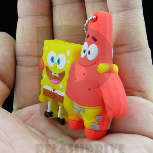 Silicone Bob Esponja Calça Quadrada Big Star Creative Flash Drive USB 2.0 2 Tb 128 Gb 64 32 16 8 4 2 1 Armazenamento De Dados Memory Stick Em Estoque