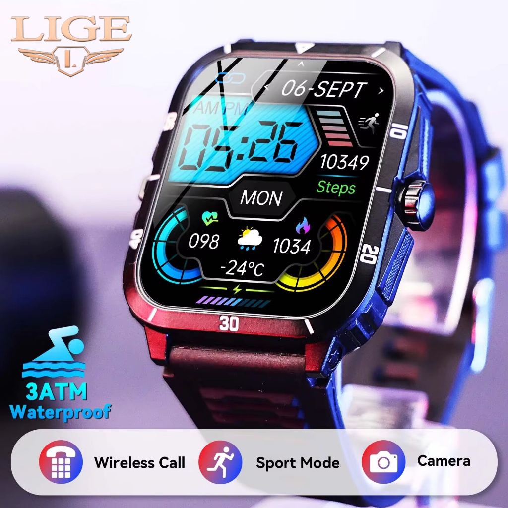 LIGE Relogio inteligente original para homens com tela Full Touch HD 600mAh Bateria de grande capacidade 100+ Esportes Fitness Relógio de pulso IP67 à prova d'água BT para Android IOS Smartwatch