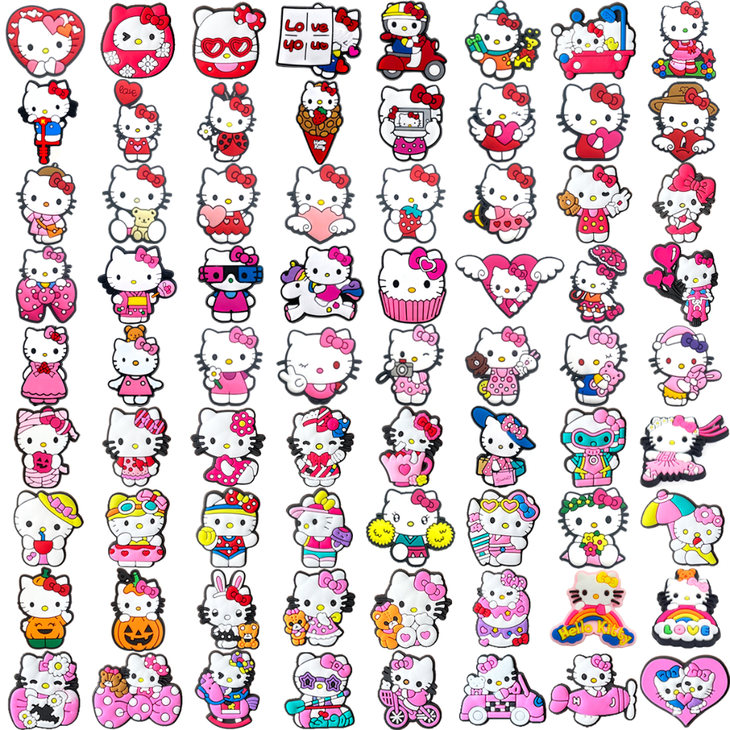 77 Estilos Bonito Rosa Dos Desenhos Animados Gato Tênis Encantos Sandálias Pingente Botão Original Sapato Tamanco Pinos 