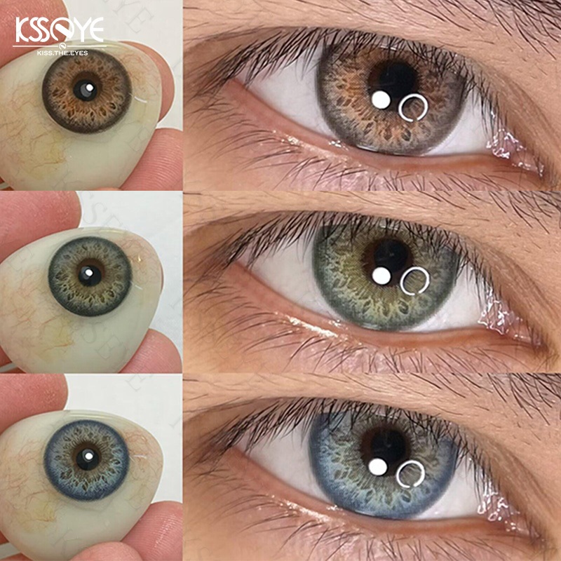 KSSEYE 2 Peças Lentes De Contato Coloridas Estilo Íris Prescrição De Miopia De Alta Qualidade Moda Azul/Marrom/Verde Olhos Pupila De Beleza 1 Ano De Uso