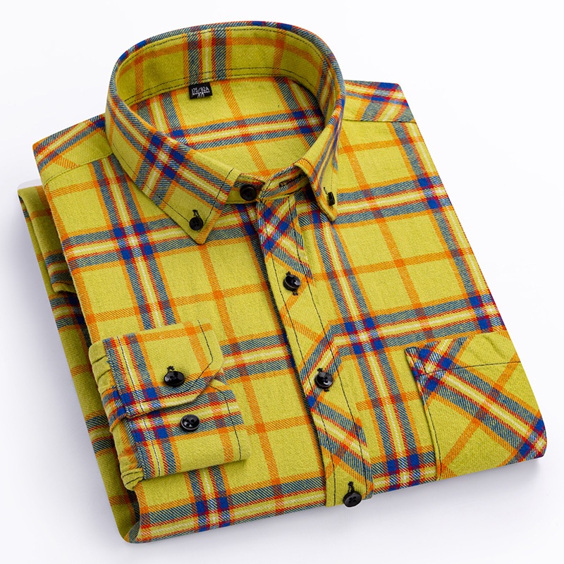 Casual 100 % Algodão Manga Comprida Plus Size Flanela Estilo Coreano Xadrez Camisa Masculina
