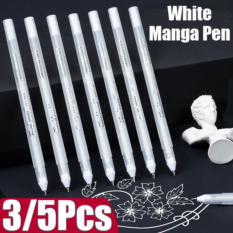 1/3/5 Pçs Caneta Gel Branca Manga Destaque Canetas Tinta À Prova Dwaterproof Água Esboço Pintura Desenho Arte Papelaria