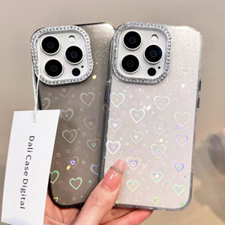 Capa De Luxo Moda Gradiente Laser Amor Coração Diamante Lente Quadro Transparente Acrílico À Prova De Choque Case Capinha Capa Para iPhone 16 15 14 13 12 11 Pro Max 16 15 14 Plus em Oferta na Shopee