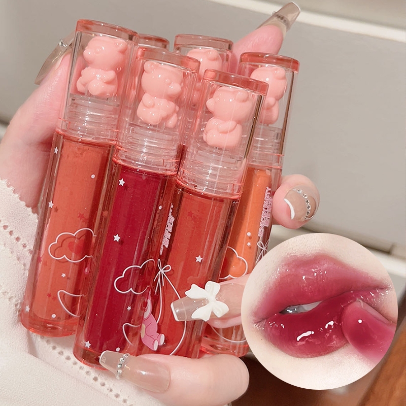 Esmalte Labial De Urso De Frutas Congeladas De Cristal De 6 Cores , Brilho Transparente Durável À Prova D'água E Resistente A Manchas , Bom Presente Colorido Completo Para Maquiagem Feminina