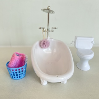 Casa de bonecas em miniatura banheiro acessórios acessórios de plástico simulação mini vaso sanitário banheira modelo em Oferta na Shopee
