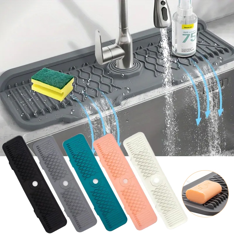 Tapete Silicone Torneira Autodessecante 5° Antiderrapante Cozinha Banheiro Sink Mat
