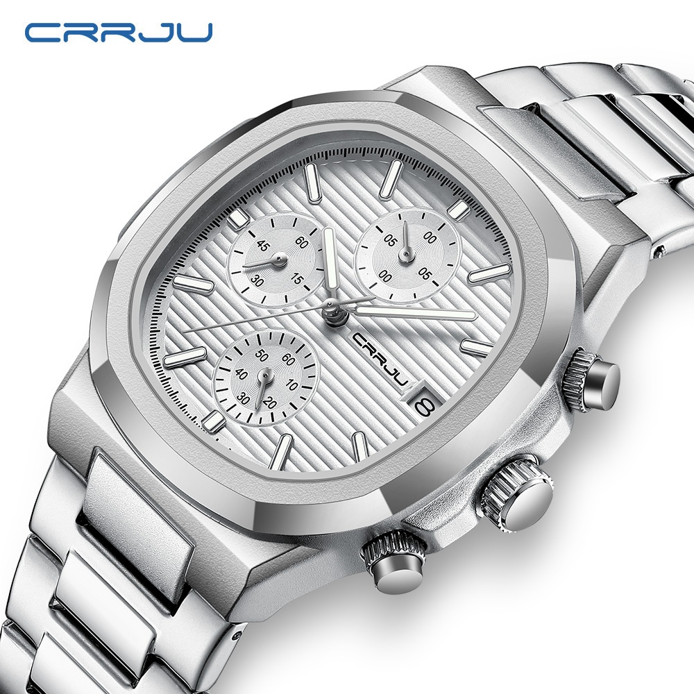 CRRJU Relógio Masculino Marca Original Multifuncional Cronógrafo Pulseira De Aço Inoxidável Luminosa Moda 2319 XS em Oferta na Shopee