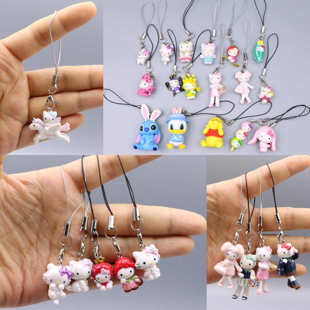 15 Estilo 2-4cm Anime Hello Kitty Corda Do Telefone Móvel Pingente Ponto Pato Donald Mini DIY Chaveiro Mochila Decoração