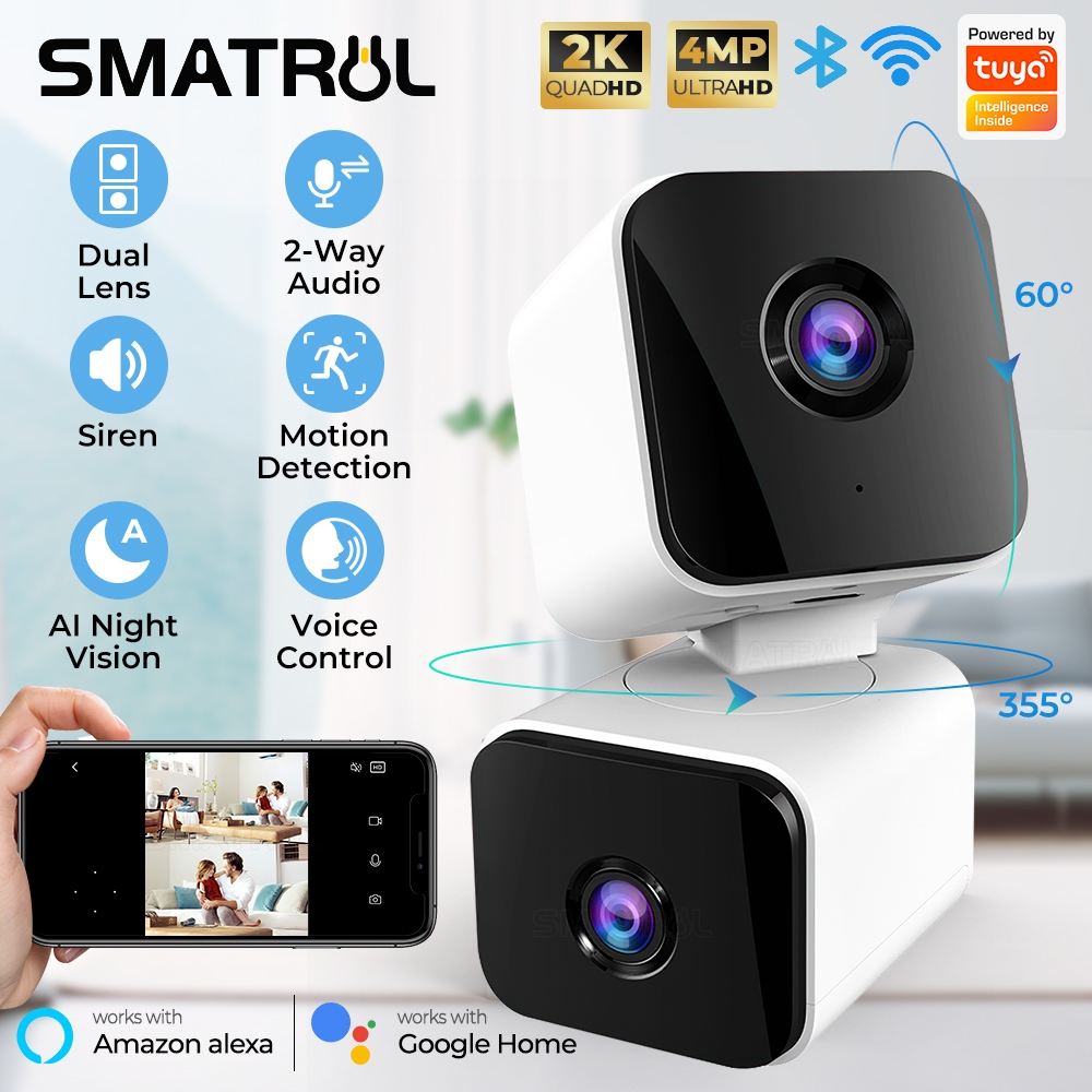 SMATRUL Tuya Smart WiFi 2K 4MP Câmera Dupla Vigilância Doméstica Rastreamento Automático De Lente Interna Segurança Moni em Oferta na Shopee