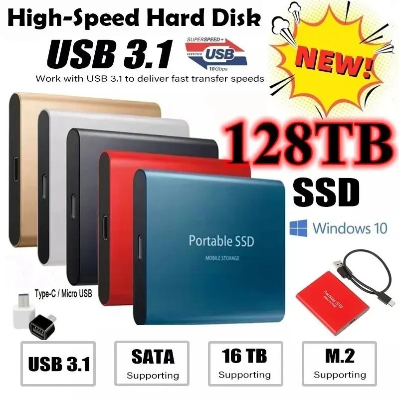 Unidade De Estado Sólido Portátil De Alta Velocidade , 2TB , 4TB , 8TB , 16TB , 64TB , 128TB , SSD , Discos Rígidos Móve