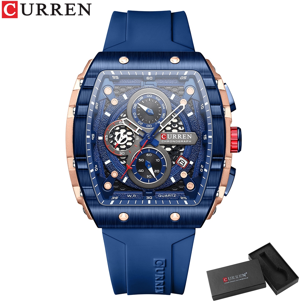 Relógios Masculinos Original CURREN Multifuncional Silicone Fashion Business Casual Sports Quartzo Analógico 8442 B - Watches