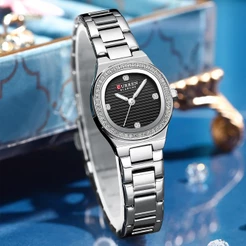 Original CURREN Relógio Feminino Genuíno Aço Inoxidável Luminoso À Prova D'água Negócios Quartzo 9101 XS