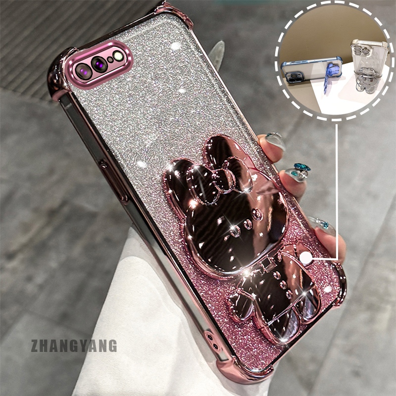 Capa Para iPhone 7 Plus 8 Pó Brilhante Galvanoplastia De Quatro Cantos De Telefone anti-Queda Estética Desenho Animado 3 em Oferta na Shopee