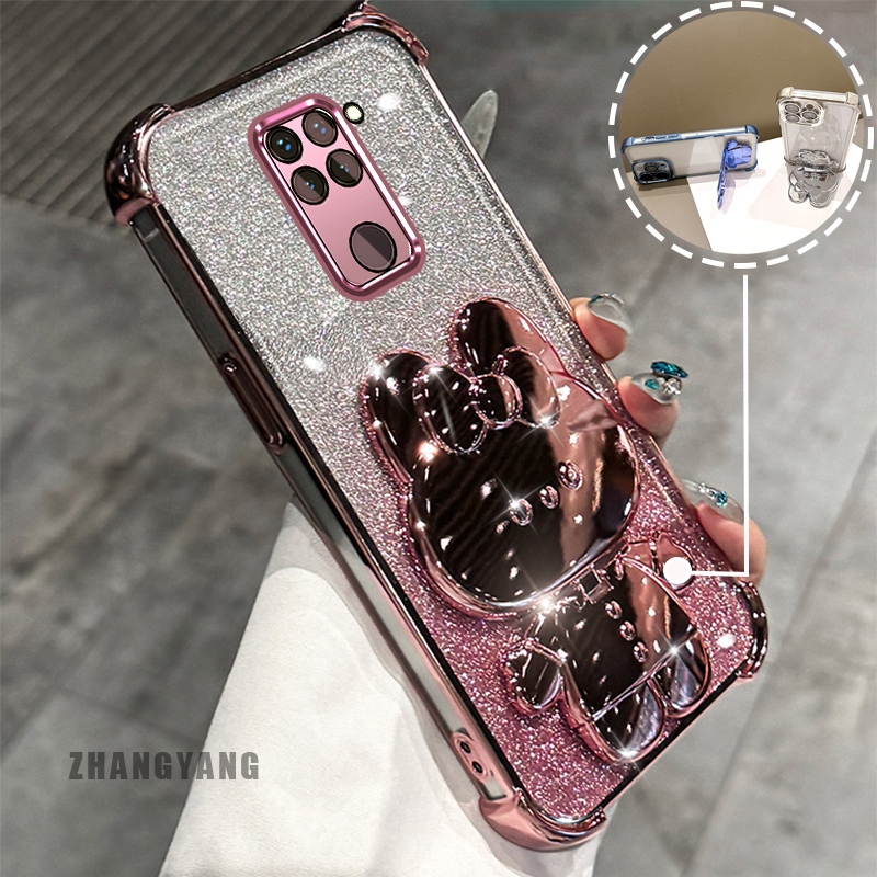 Capa Para Redmi note 9 Pó Brilhante Quatro Cantos Galvanoplastia anti Queda De Telefone Estética Desenho Animado 3D Coel