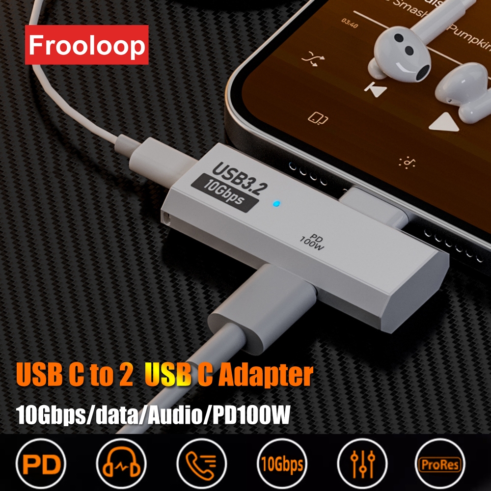 PD 100W Duplo Tipo C Adaptador USB Fone De Ouvido Áudio AUX Conversor 3.2 10Gbps Dados OTG Para Mac iPone 1615 Samsung S