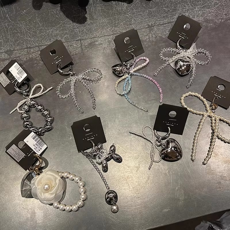 Porta-Chaves Coreano Delicado Com Arco De Pérola Doce Coração Pingente Y2K Estético Para Acessórios De Bolsas Femininas