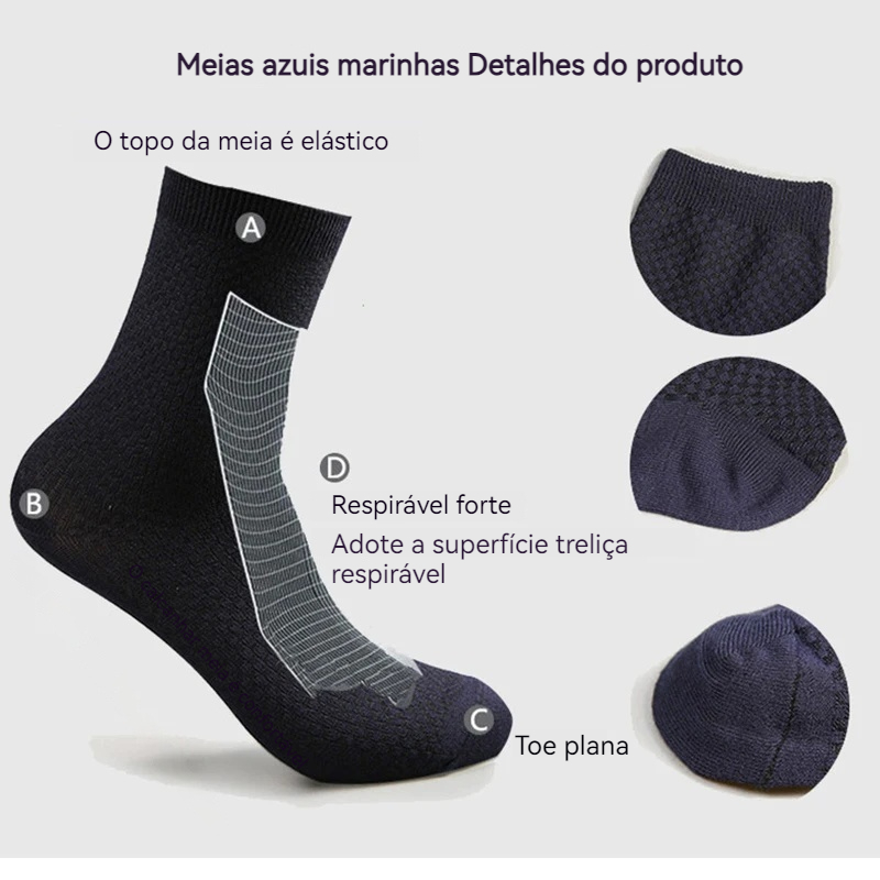 5 Pares De Meias Masculinas De Fibra De Bambu Anti-Bacterial Respirável De Comprida Negócios Casual Tamanho Grande 38-44