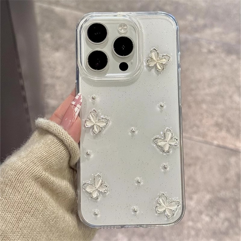 INS 3D Epóxi Borboleta Claro Caso De Telefone Macio Para iphone 16 17 Pro Max 14 15 13 12 11 Adorável À Prova De Choqu