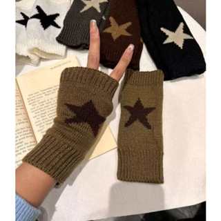 Luvas Y2K De Malha De Meio Dedo Padrão Estrela Pentagrama Macio De Lã Mitten Quente em Oferta na Shopee
